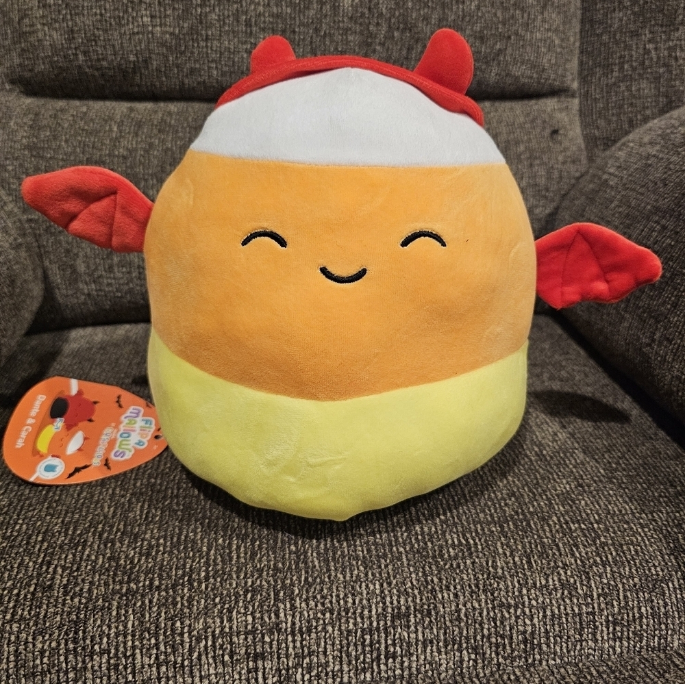 Squishmallows Flip-A-Mallow Dante The Devil And Carah The Candy Corn Plush 8"